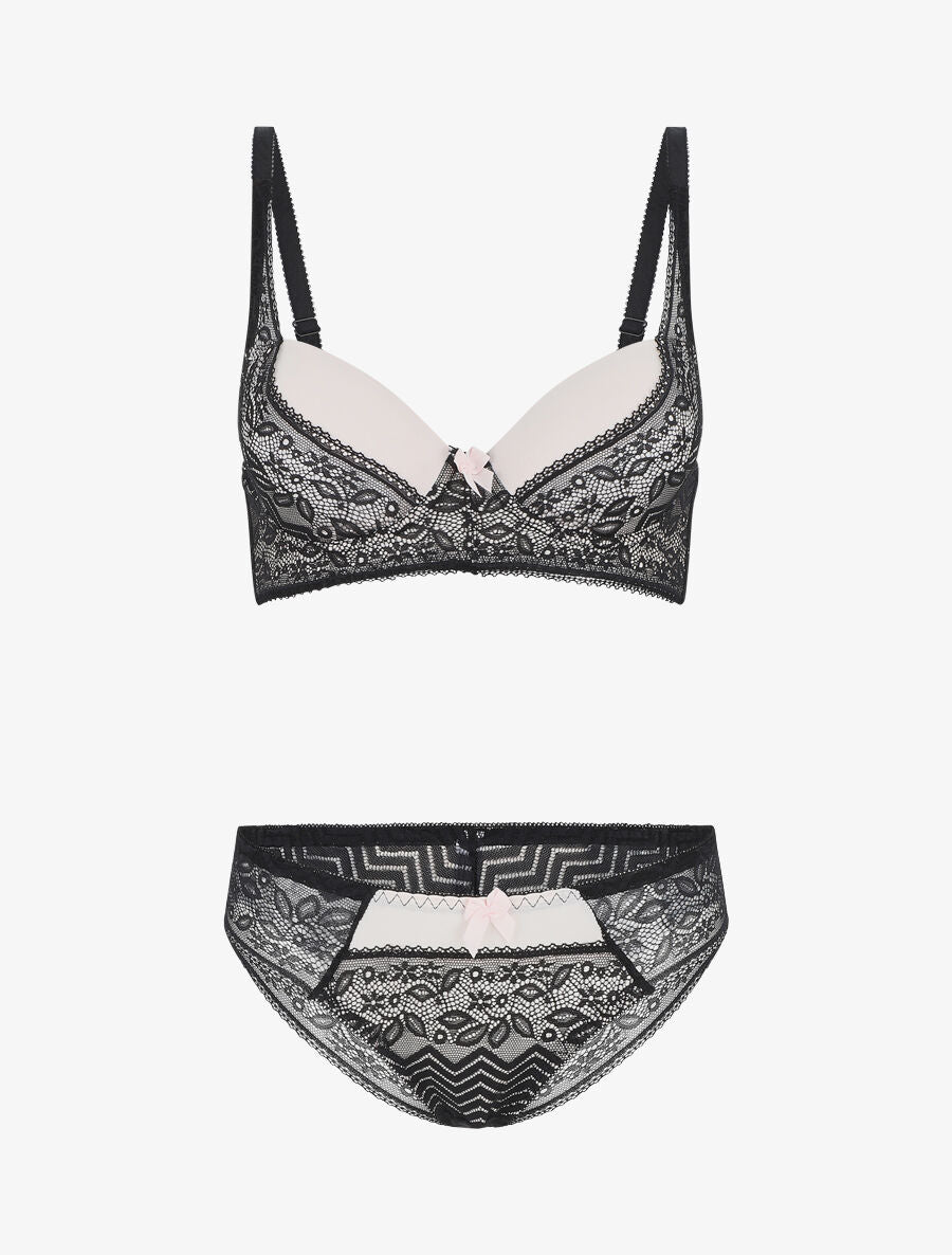 Ensemble push up à dentelle - Noir/rose pastel - 5