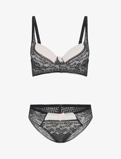 Ensemble push up à dentelle - Noir/rose pastel - 5