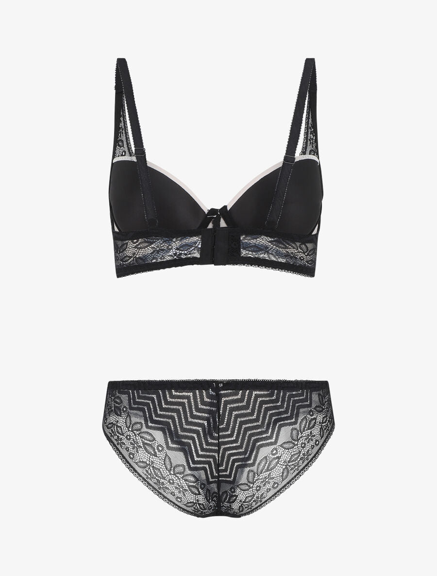 Ensemble push up à dentelle - Noir/rose pastel - 3