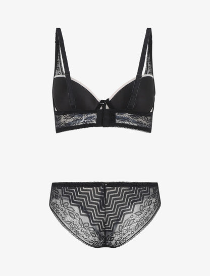Ensemble push up à dentelle - Noir/rose pastel - 3