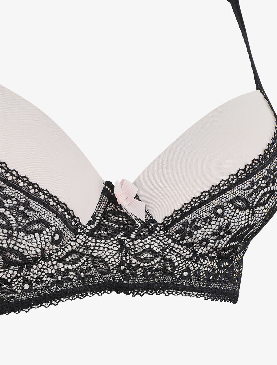 Ensemble push up à dentelle - Noir/rose pastel - 4