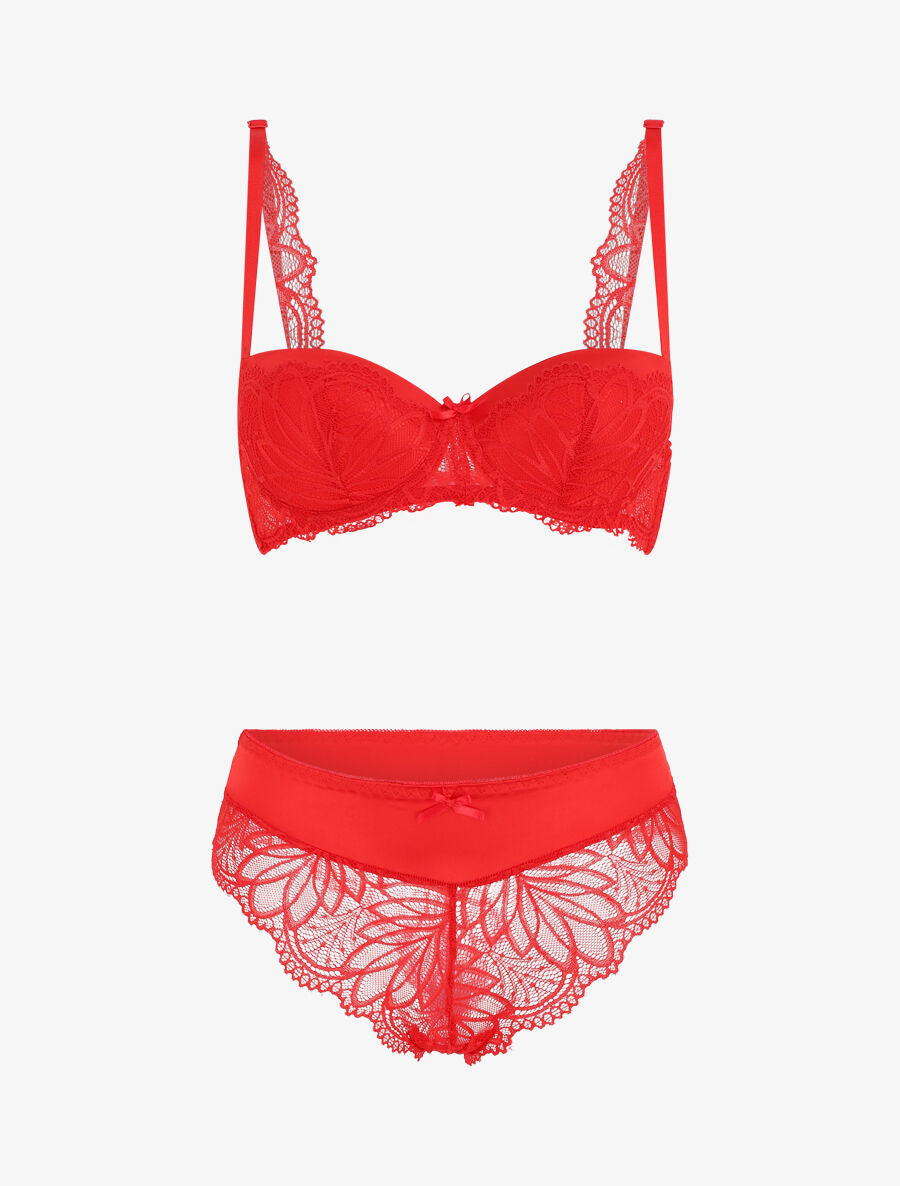 Ensemble push up en dentelle à motif graphique - Rouge - 5