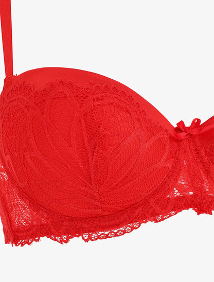 Ensemble push up en dentelle à motif graphique - Rouge - 4