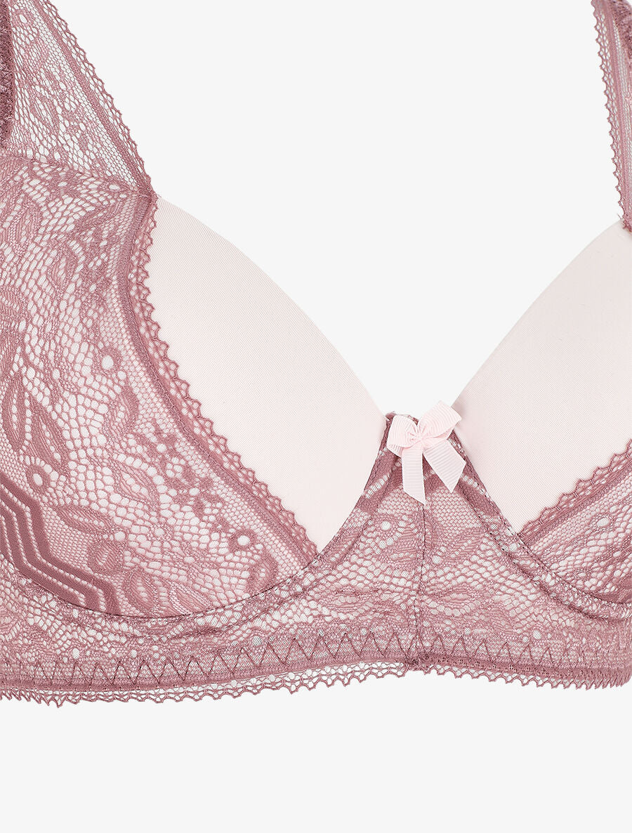 Ensemble push up en dentelle et noeud - Rose - 3