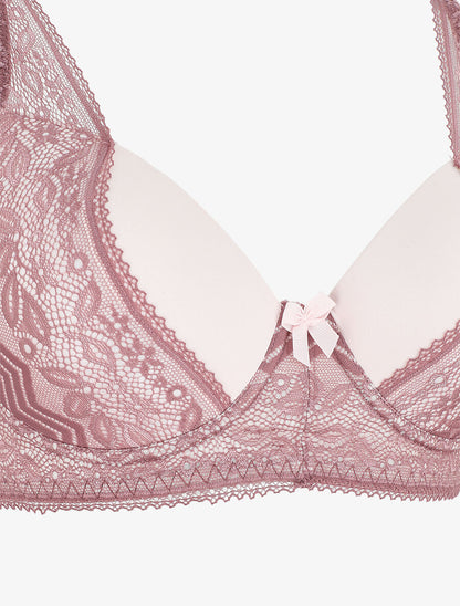 Ensemble push up en dentelle et noeud - Rose - 3