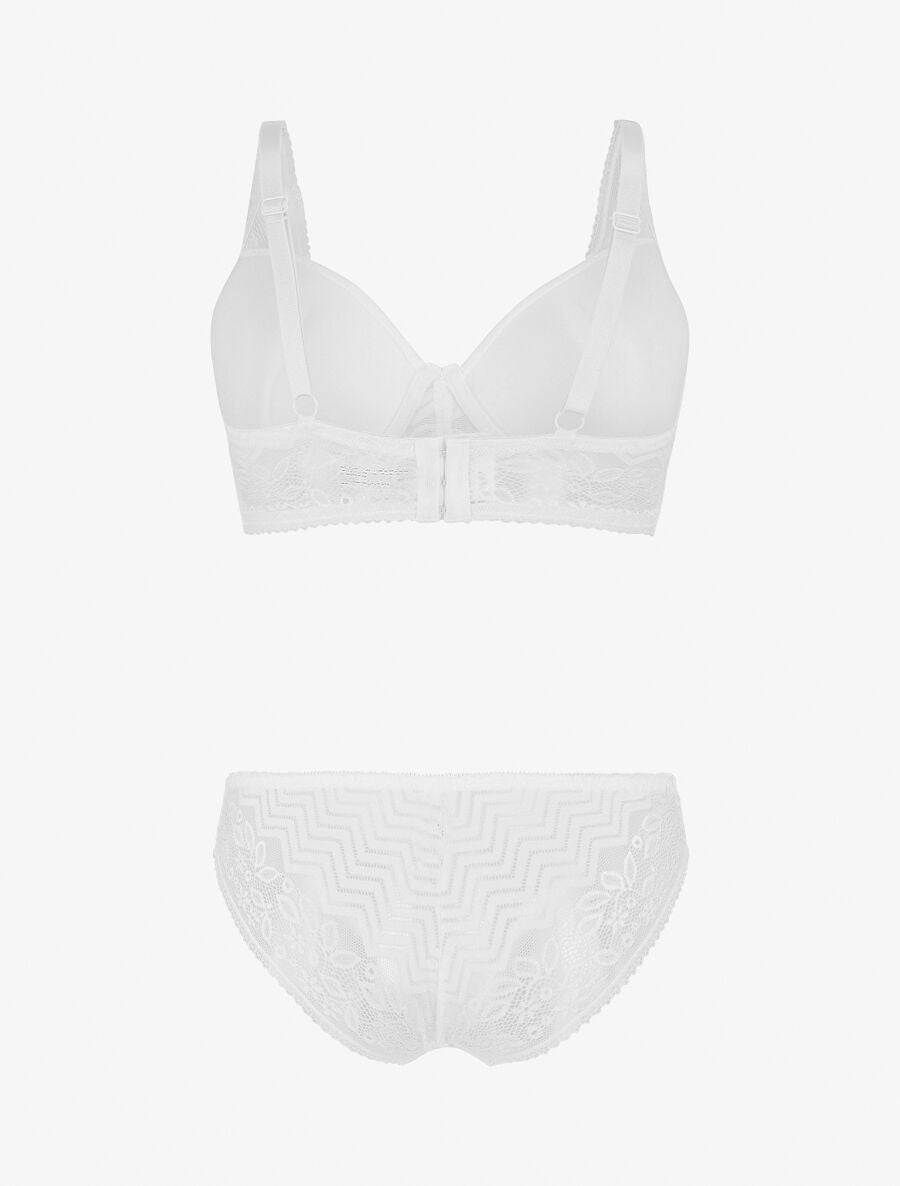 Ensemble push up en dentelle et noeud - Blanc - 2