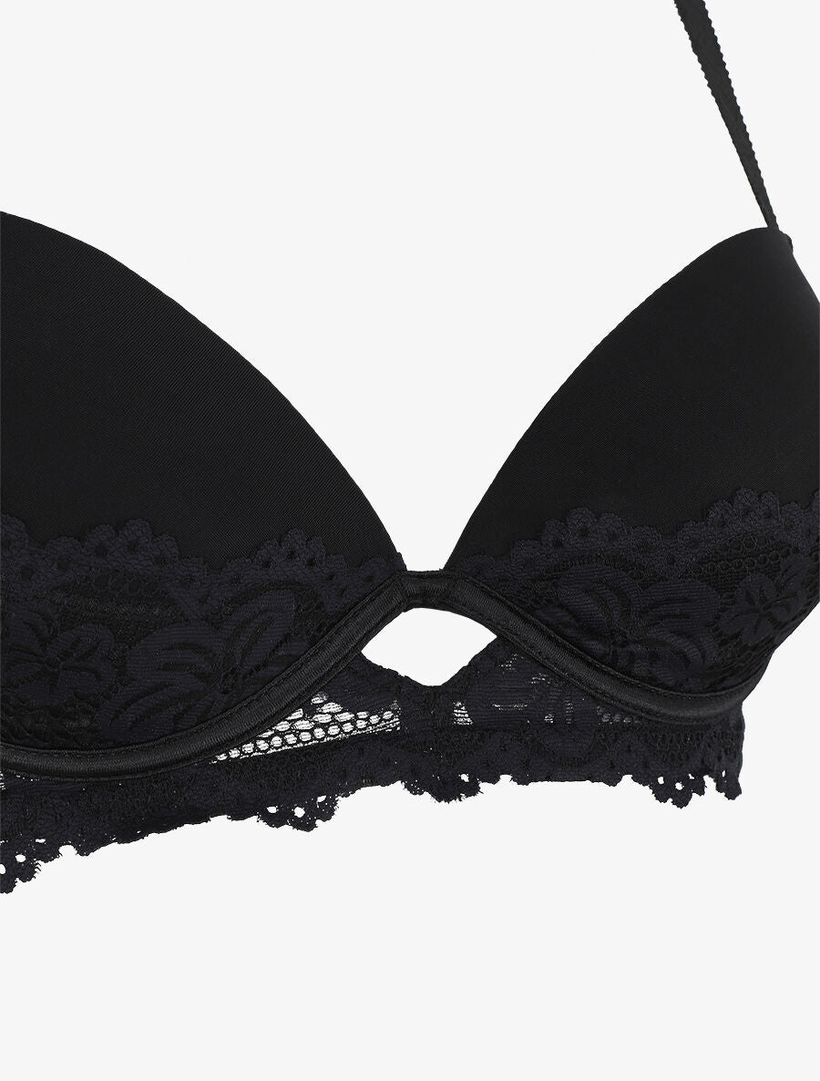 Ensemble push up en dentelle fleurie - Noir - 3