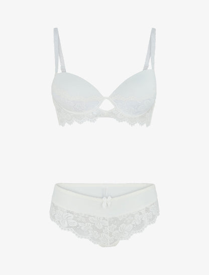 Ensemble push up en dentelle fleurie - Blanc - 2