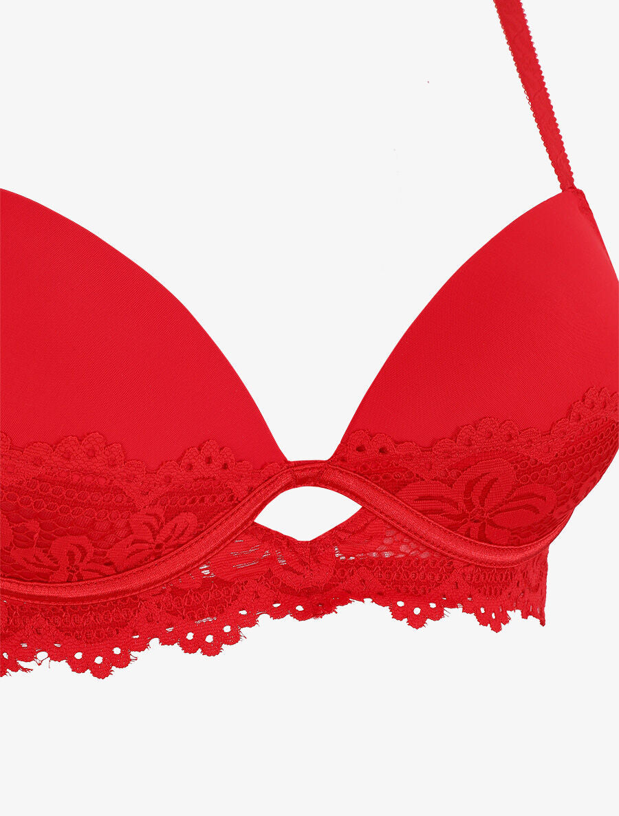Ensemble push up en dentelle fleurie - Rouge - 4