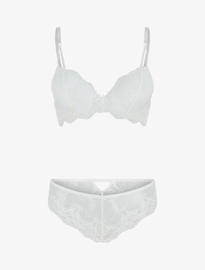 Ensemble push up en dentelle fantaisie - Blanc - 4