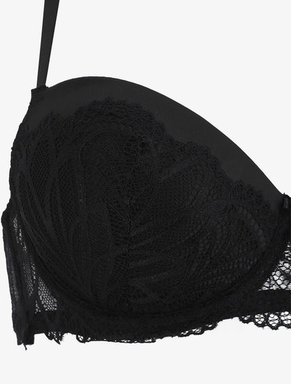 Ensemble push up en dentelle à motif graphique - Noir - 3