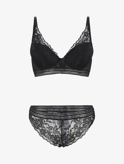 Ensemble emboitant en dentelle motif floral - Noir - 4