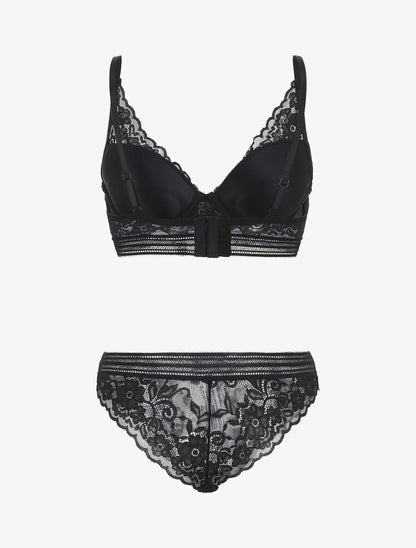 Ensemble emboitant en dentelle motif floral - Noir - 2