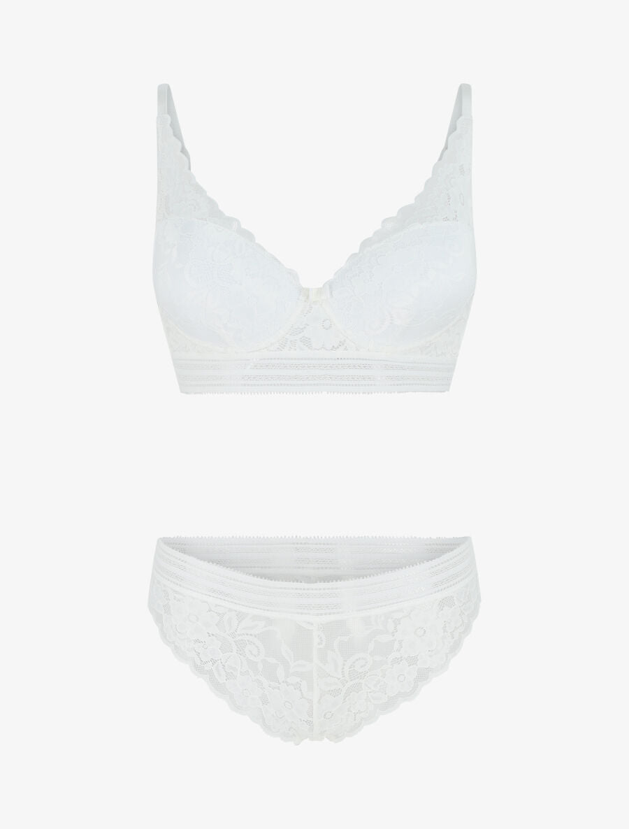 Ensemble emboitant en dentelle motif floral - Blanc - 4