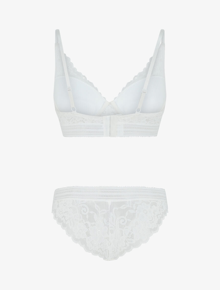Ensemble emboitant en dentelle motif floral - Blanc - 2
