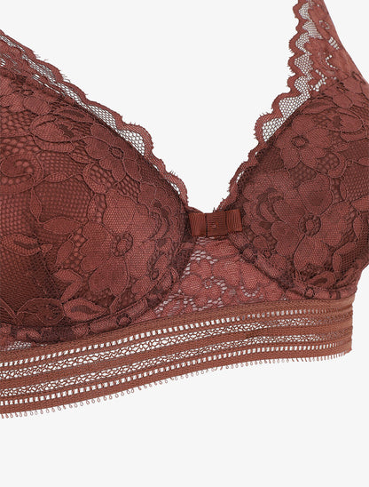 Ensemble emboitant en dentelle motif floral - Marron - 4
