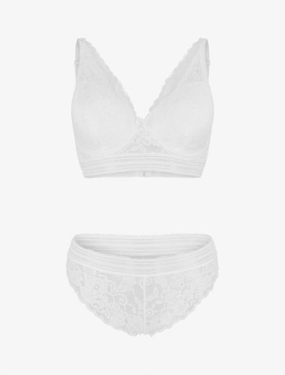 Ensemble push up uni en dentelle - Blanc - 1