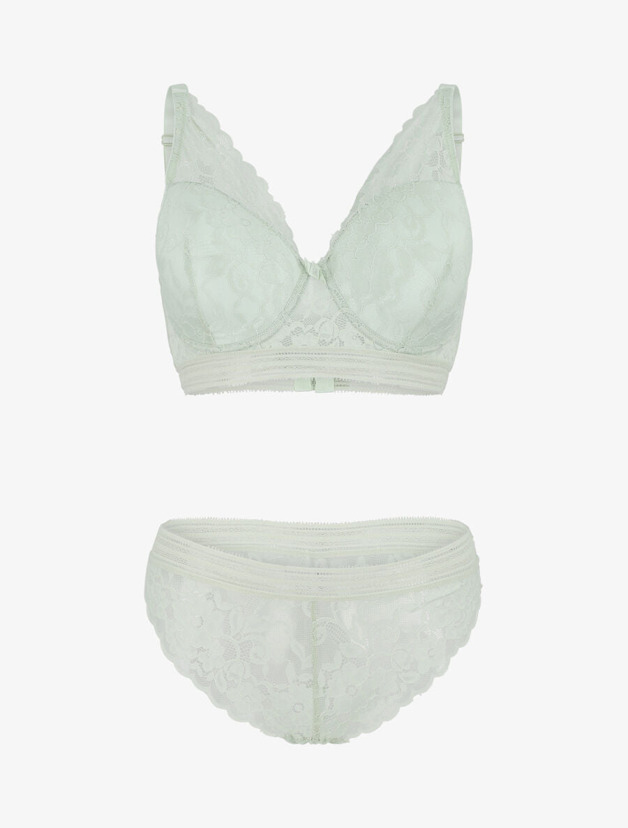 Ensemble push up uni en dentelle - Vert d&