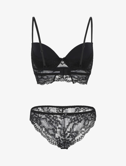 Ensemble lingerie à dentelle fleurie - Noir - 3