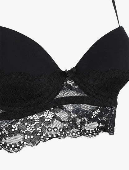 Ensemble lingerie à dentelle fleurie - Noir - 4
