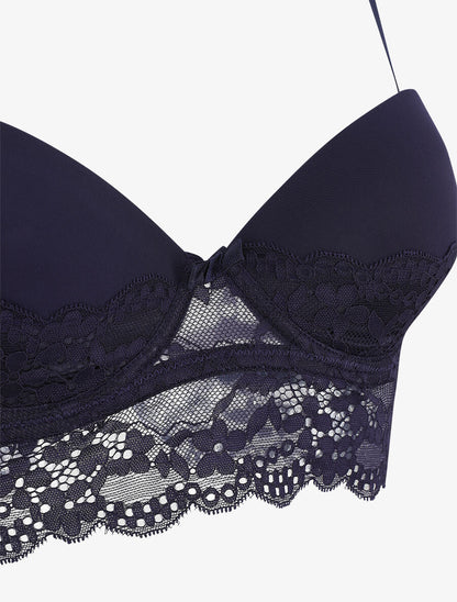 Ensemble lingerie à dentelle fleurie - Marine - 4