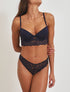 Ensemble lingerie à dentelle fleurie - Marine - 1