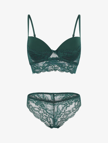 Ensemble lingerie à dentelle fleurie - Vert sapin - 5