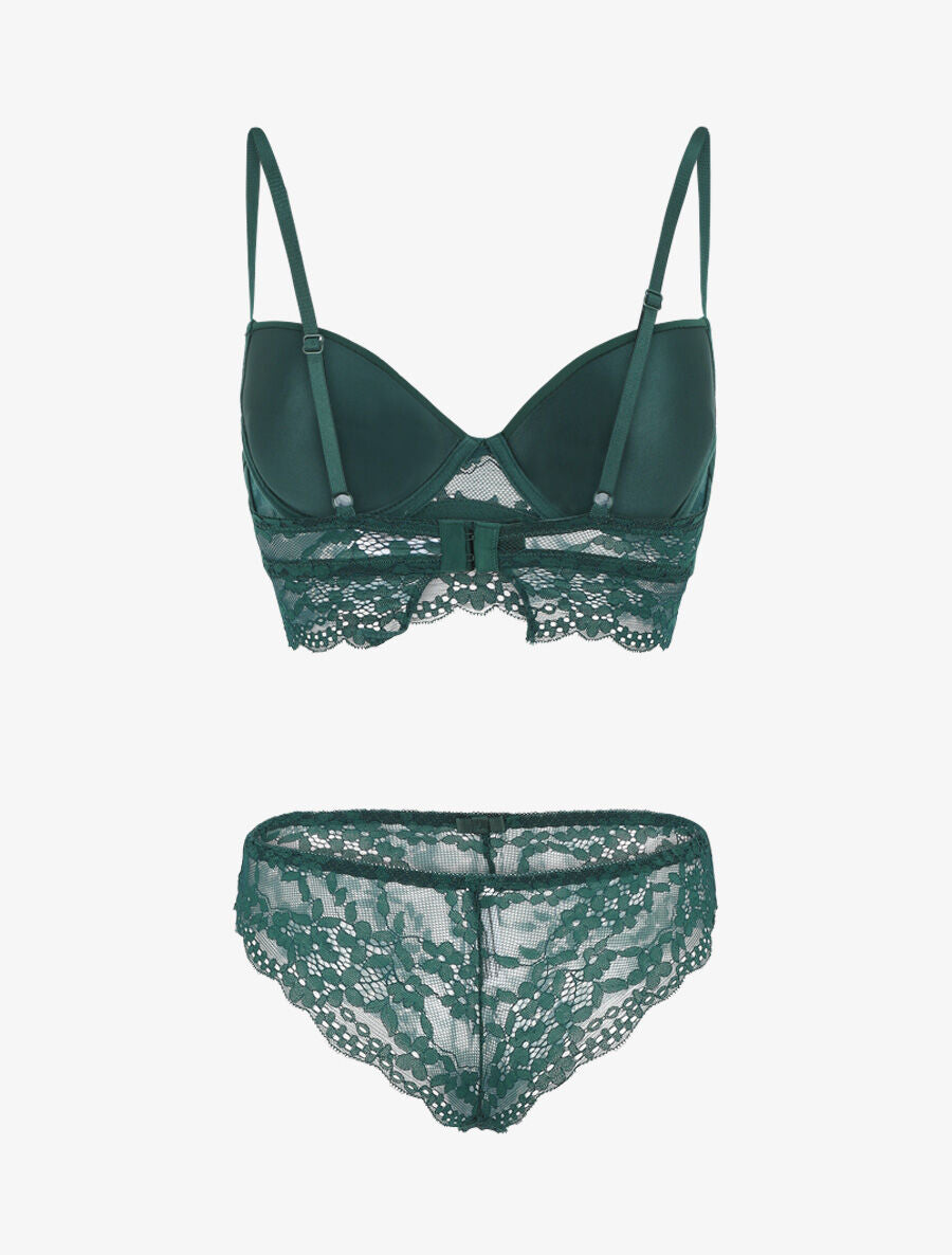 Ensemble lingerie à dentelle fleurie - Vert sapin - 3
