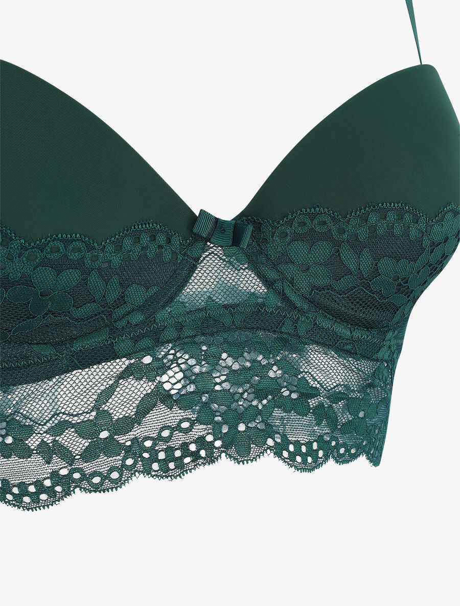 Ensemble lingerie à dentelle fleurie - Vert sapin - 4