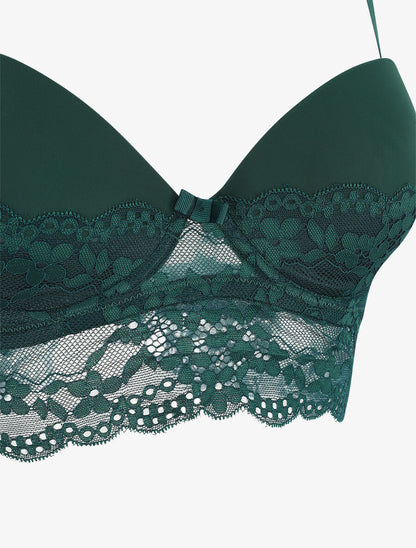 Ensemble lingerie à dentelle fleurie - Vert sapin - 4