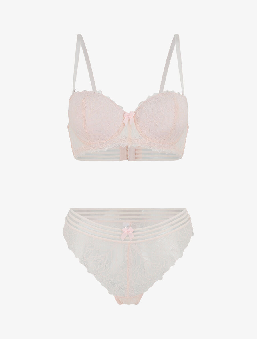 Ensemble push up et tanga en dentelle - Rose - 2