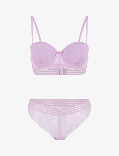 Ensemble push up et tanga en dentelle - Lilas - 2