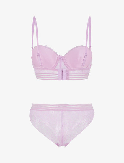 Ensemble push up et tanga en dentelle - Lilas - 3