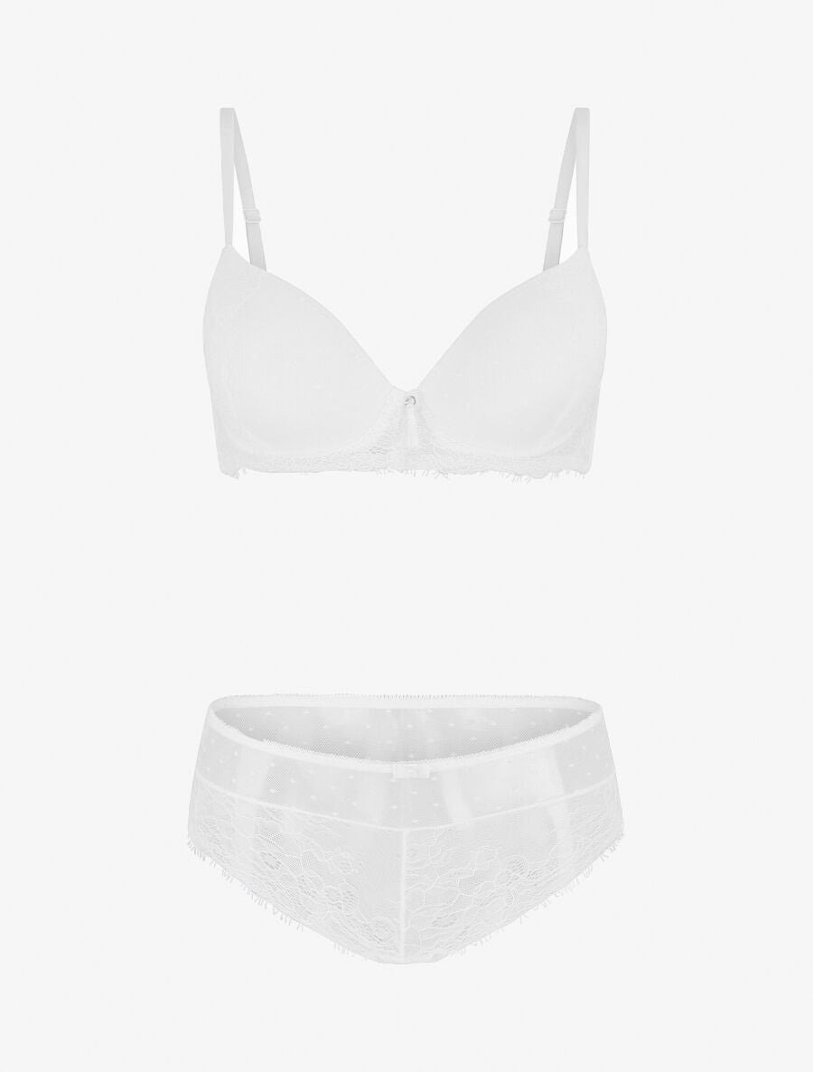Ensemble push up à pois en dentelle - Blanc - 5