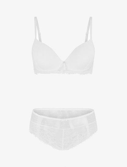 Ensemble push up à pois en dentelle - Blanc - 5