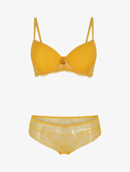 Ensemble push up à pois en dentelle - Jaune moutarde - 4