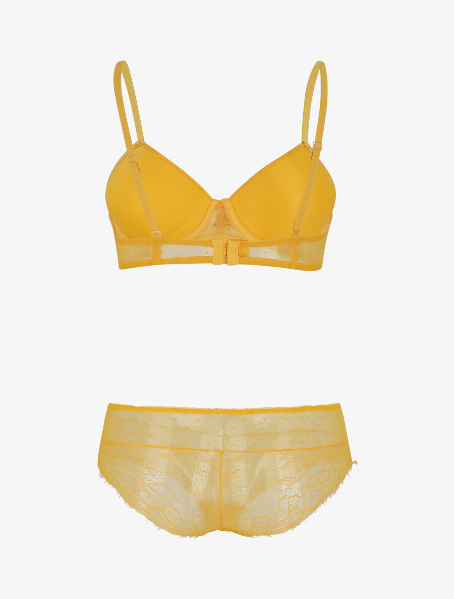 Ensemble push up à pois en dentelle - Jaune moutarde - 2
