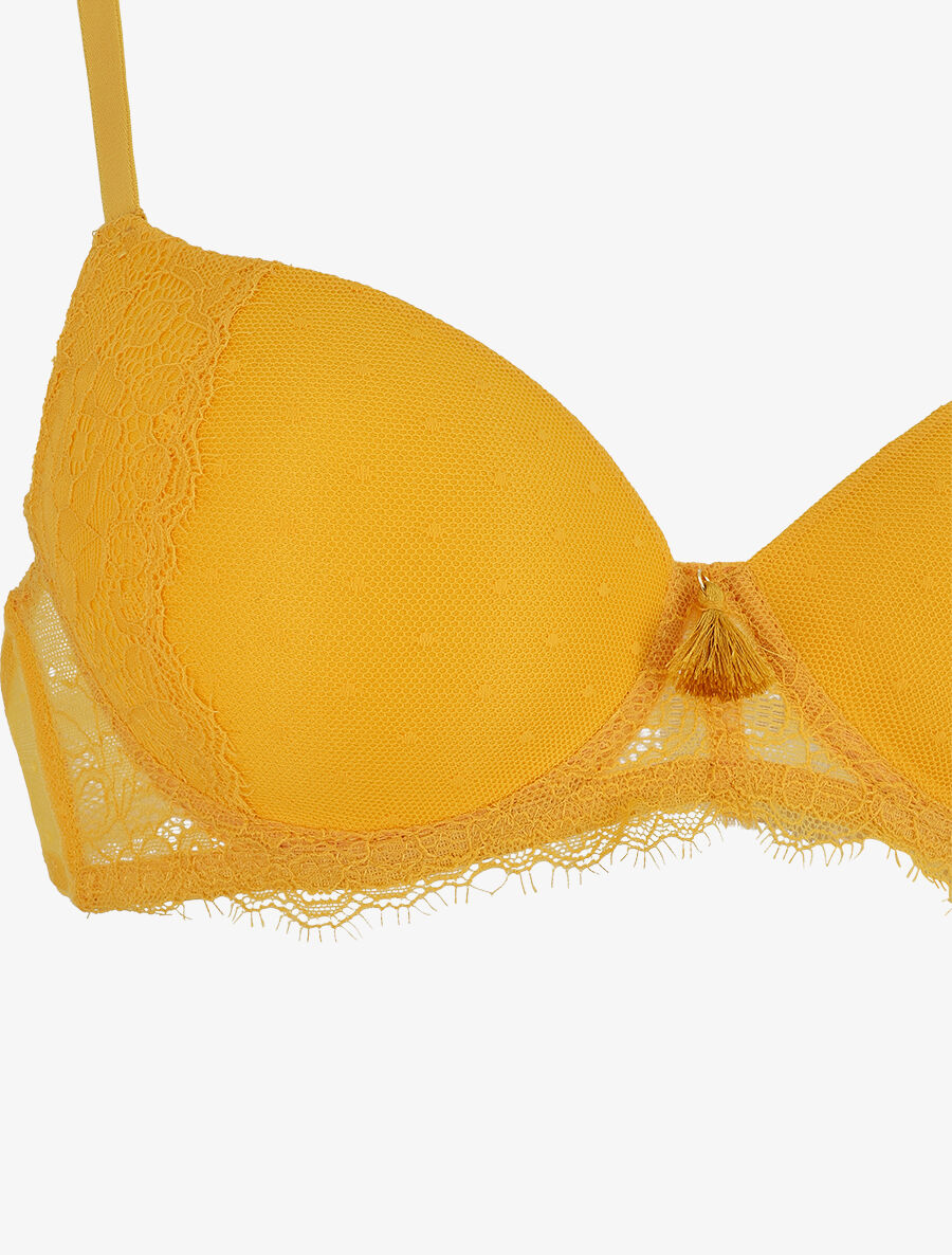 Ensemble push up à pois en dentelle - Jaune moutarde - 3