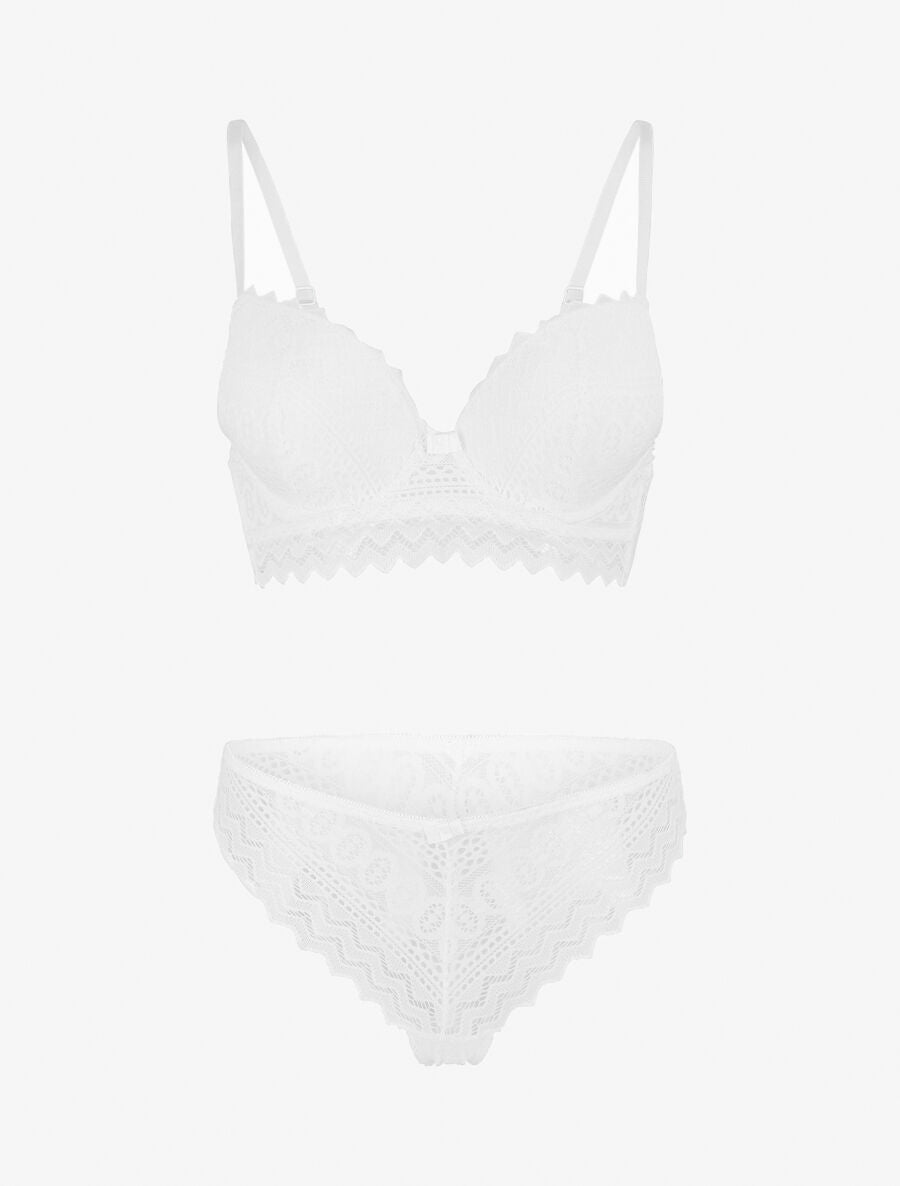 Ensemble push up bande en dentelle - Blanc - 1