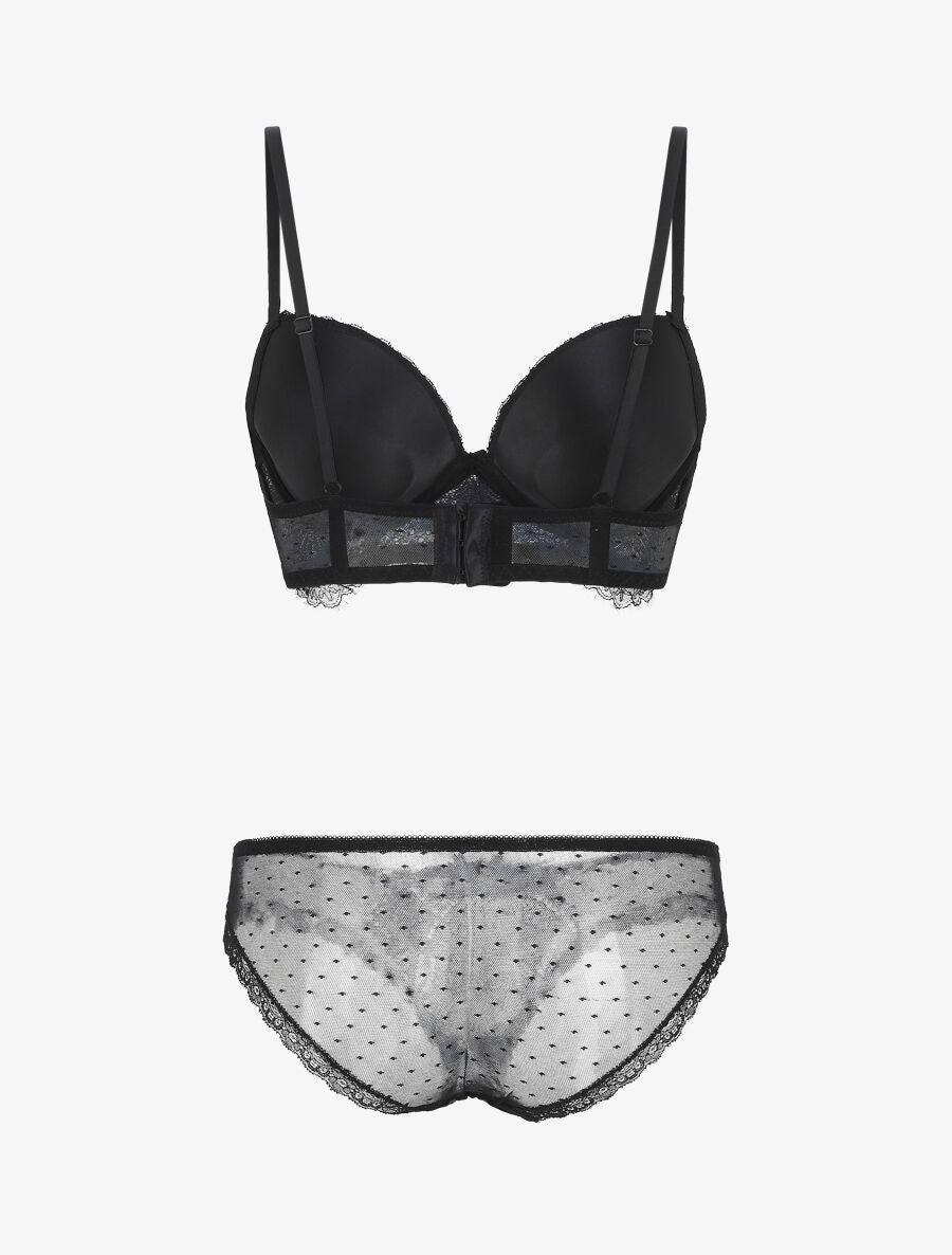 Ensemble push up bande en dentelle et noeud - Noir - 2
