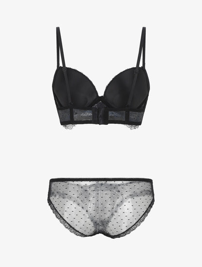 Ensemble push up bande en dentelle et noeud - Noir - 2