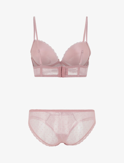 Ensemble push up bande en dentelle et noeud - Vieux rose - 3