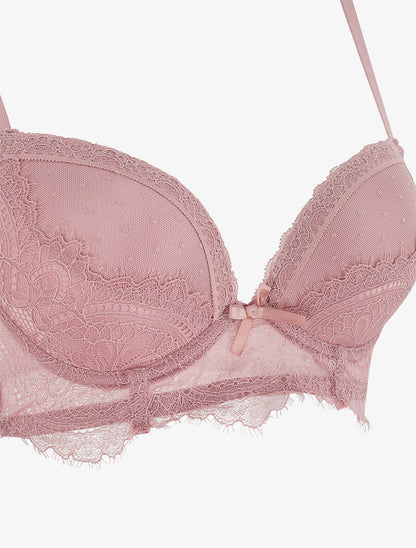 Ensemble push up bande en dentelle et noeud - Vieux rose - 4