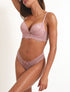 Ensemble push up bande en dentelle et noeud - Vieux rose - 1