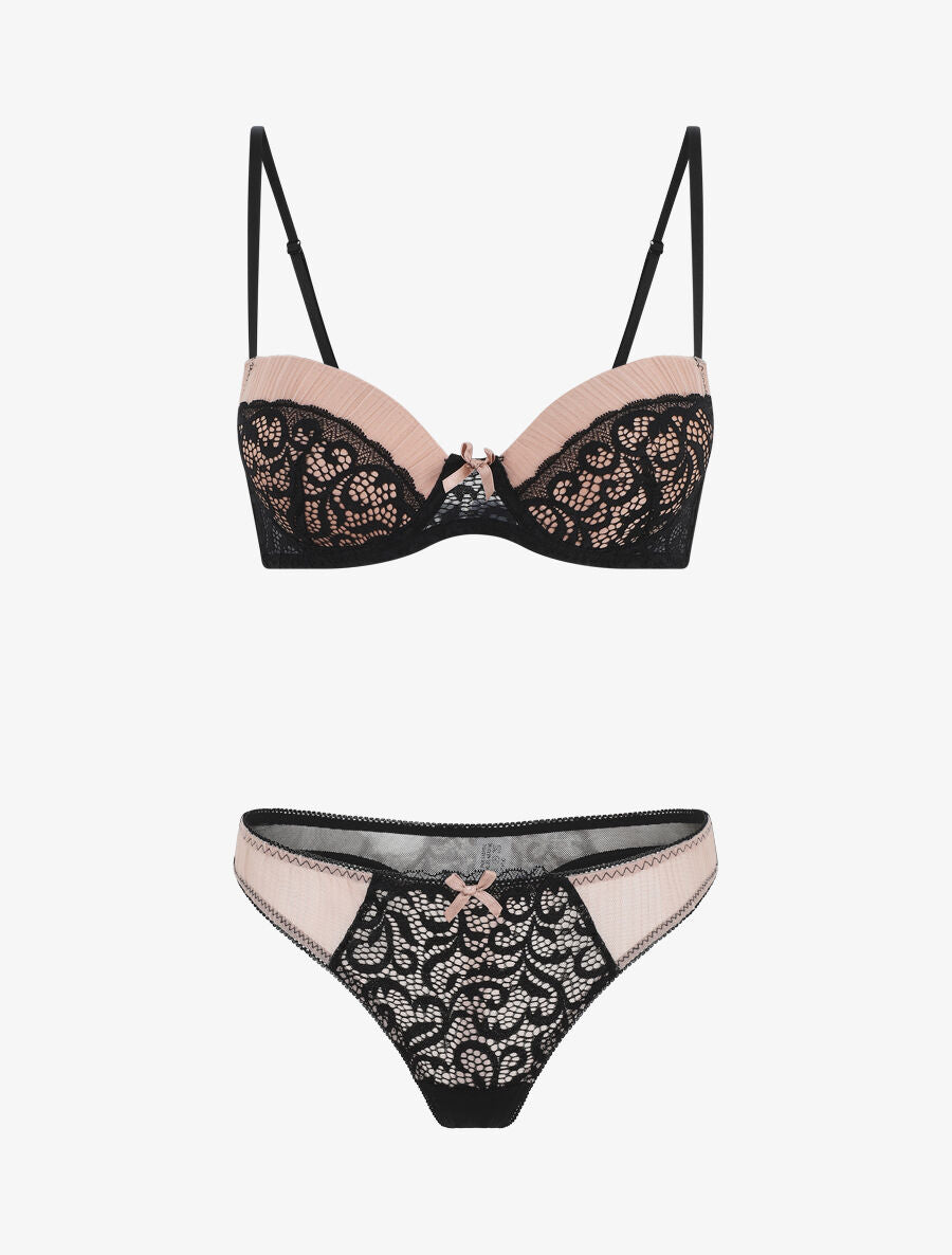 Ensemble push up en dentelle à motif graphique - Noir - 2