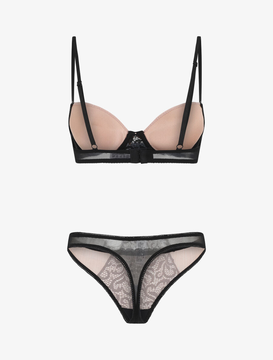 Ensemble push up en dentelle à motif graphique - Noir - 3