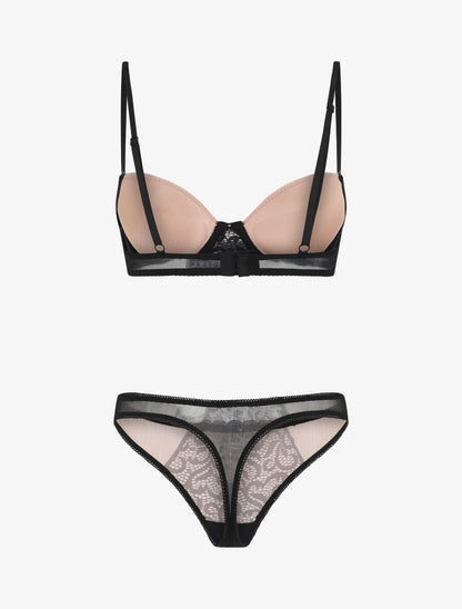 Ensemble push up en dentelle à motif graphique - Noir - 3