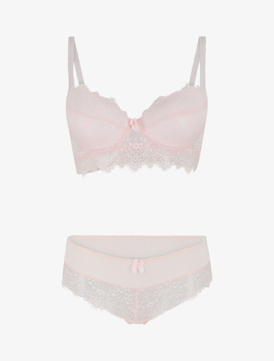 Ensemble lingerie en dentelle - Rose pastel - 5