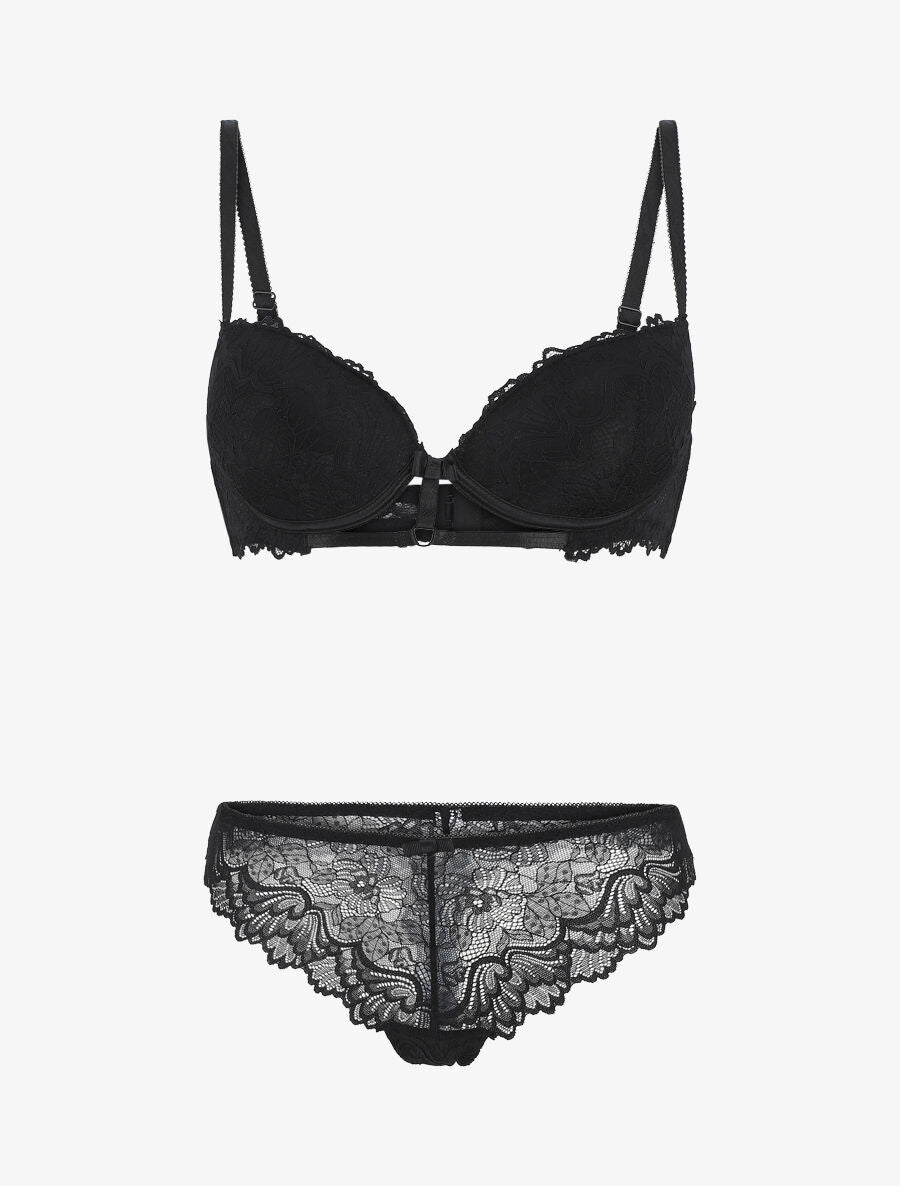 Ensemble soutien-gorge push up et shorty en dentelle - Noir - 5