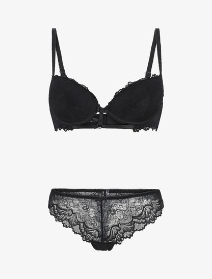 Ensemble soutien-gorge push up et shorty en dentelle - Noir - 5